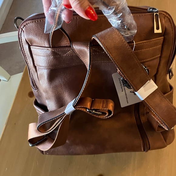 LePage Brown Backpack with Leopard Print Accent - Picture 3 of 4